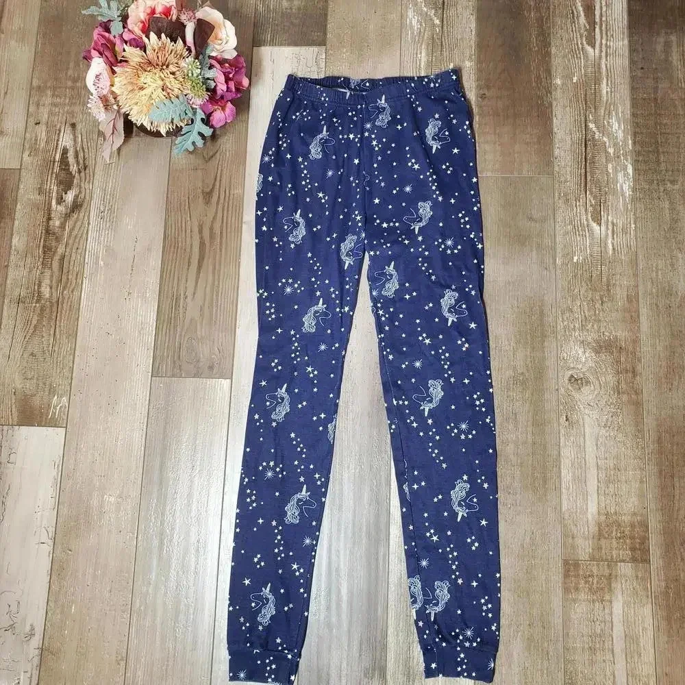 Children's Place Size 14 Blue White Gold Unicorn Leggings Casual Pants PJs